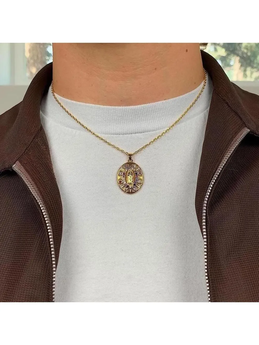 Y2K Gold Rhinestone Circle Chain Necklace